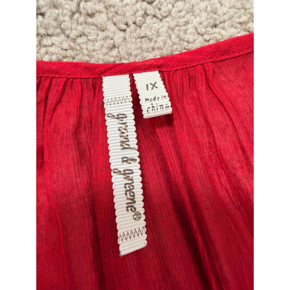 Women's Grand & Greene Red Crochet Lace V-Neck Tunic Top Plus Size 1X Boho Gypsy - Picture 12 of 14